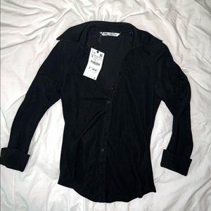 Zara black fitted button down blouse